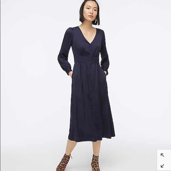 J Crew Button-front A-line Midi Dress Long Sleeve - Picture 1 of 8